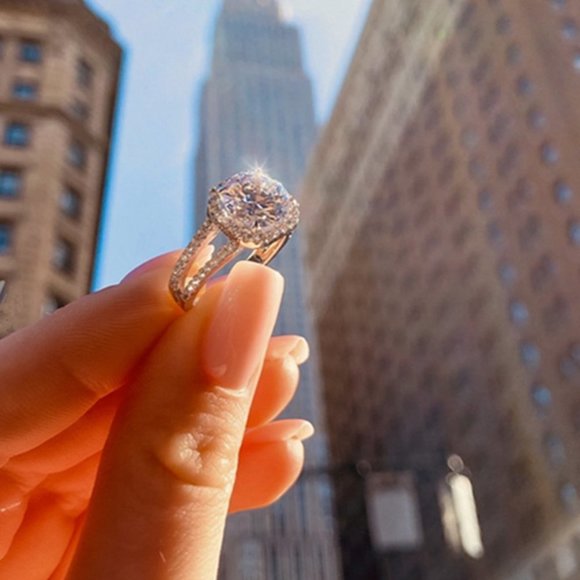 💞 Radiant Cut Dazzling Zircon Cross Double Layer Rings for Women, PD609 - Picture 3 of 5